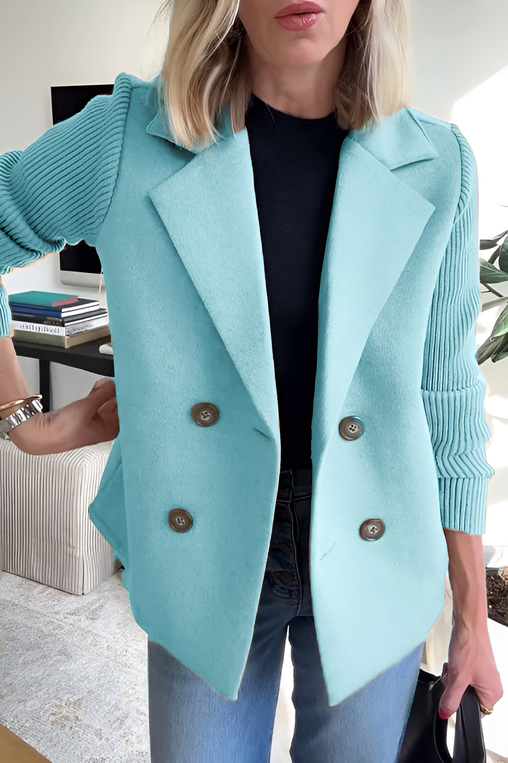 Helen - Elegant Knit-Sleeve Blazer