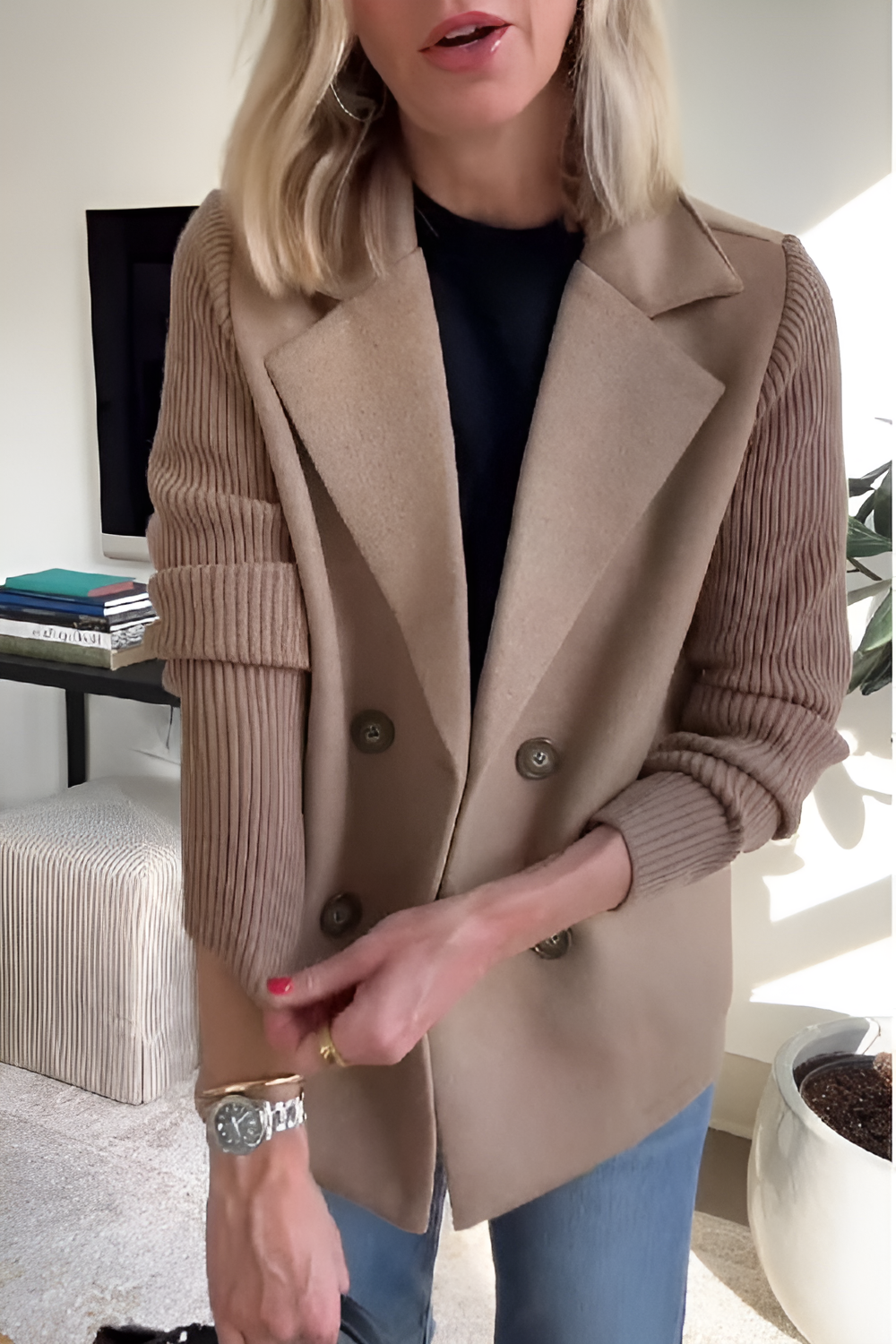 Helen - Elegant Knit-Sleeve Blazer